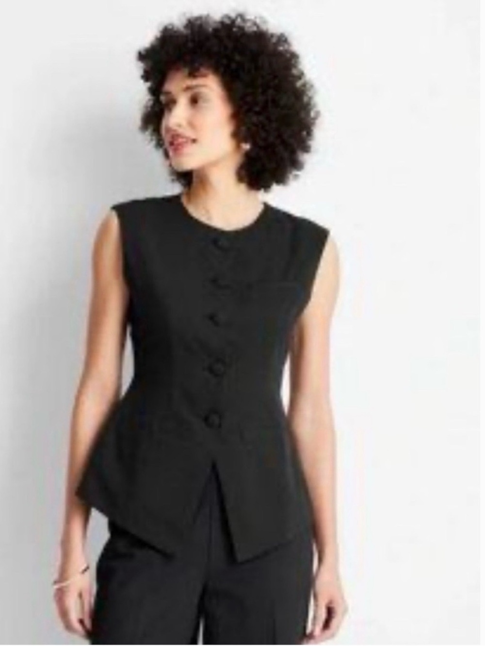 Future Collective Jeneé Naylor Sleeveless Button-Front Waistcoat Black Size 18
